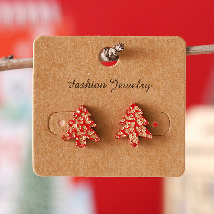 Wholesale Christmas Wood Carved Tree Earrings