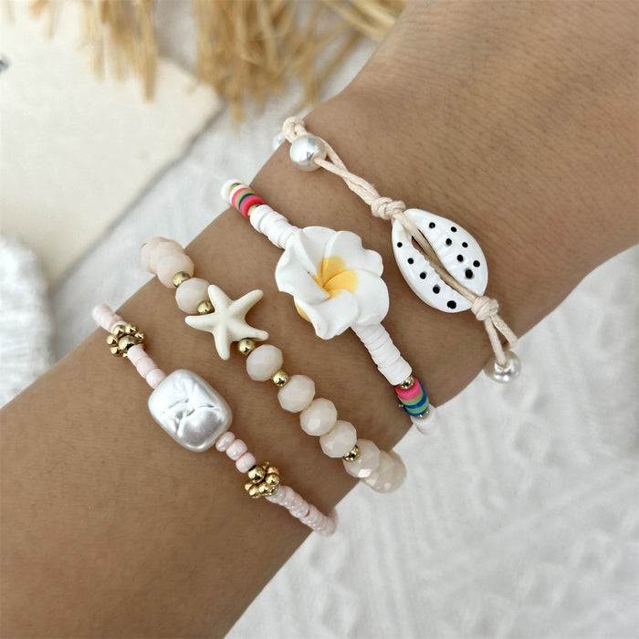 Wholesale Bohemian Glass Bead Bracelet Set For Women Starfish Shell Turtle Beach Vacation Jewelry Accessory Boutique Resale Gift