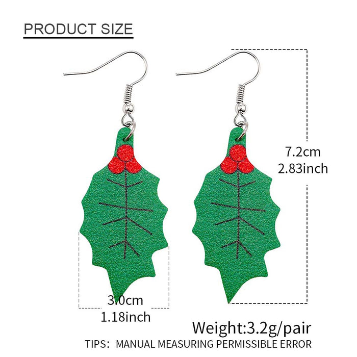 Wholesale Christmas Green Frog Leather Earrings Water Drop Shaped Double Sided Printed Earrings Festival Accessories JDC-ES-YaChen004