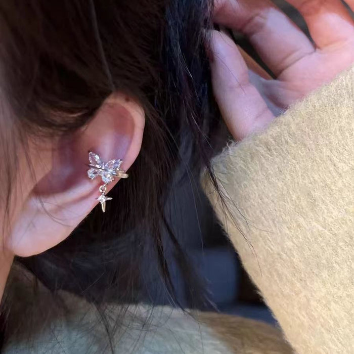 Wholesale Zircon butterfly ear clip for women's niche design exudes a sense of temperament