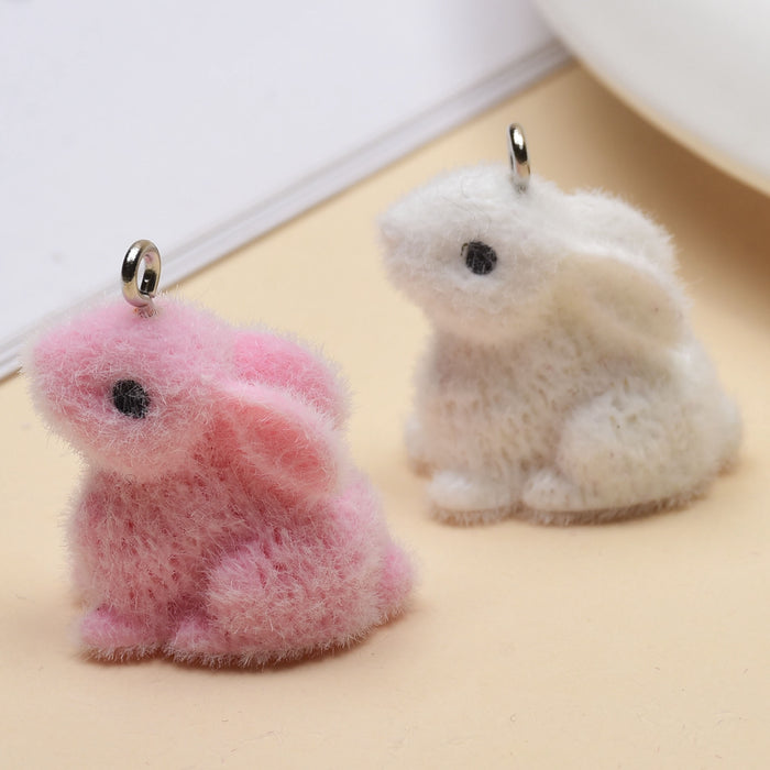 Wholesale Plush resin three-dimensional cute little white rabbit pendant DIY car keychain bag mobile phone chain pendant accessory