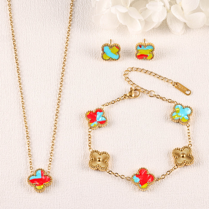 Wholesale Stainless Steel Four-Leaf Clover Gold-Plated Jewelry Set