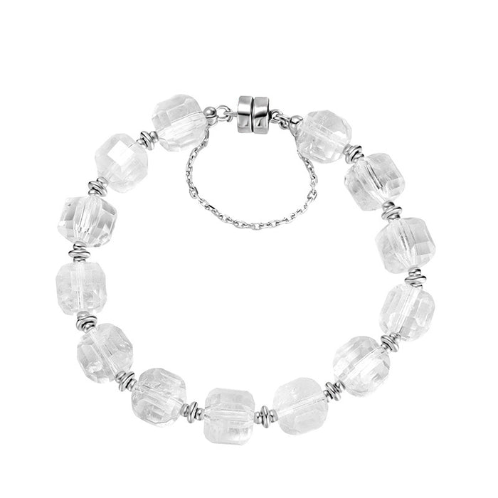 Wholesale Pure silver bracelet, female niche design, fashionable temperament, natural white crystal magnetic chain buckle bracelet