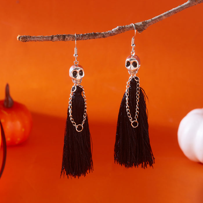 Wholesale  retro earrings for women hip-hop punk style skull funny skeleton colorful mesh ear hooks