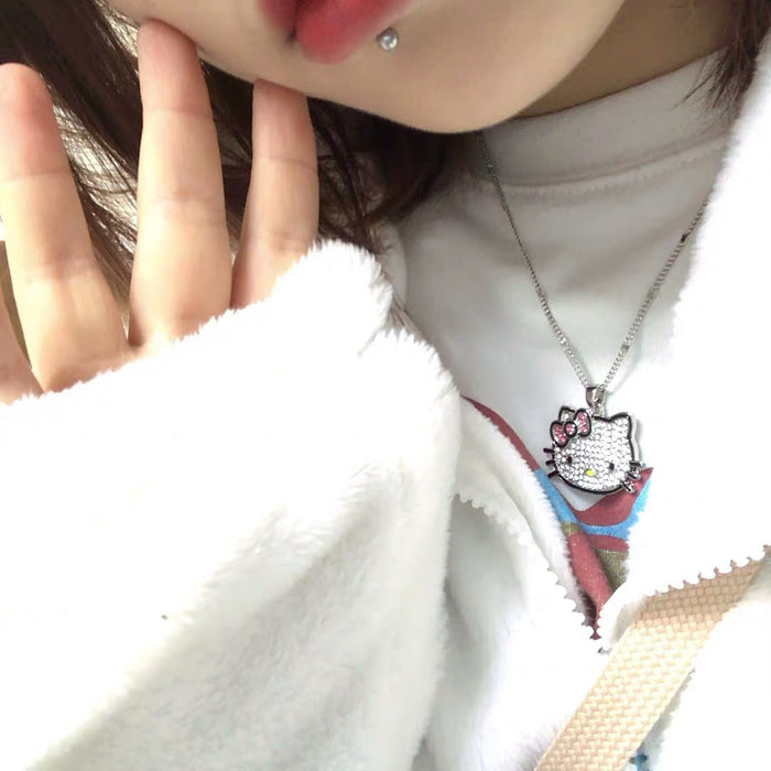 Wholesale Cute cartoon cat silver metal pendant collarbone chain temperament necklace jewelry neck chain necklace