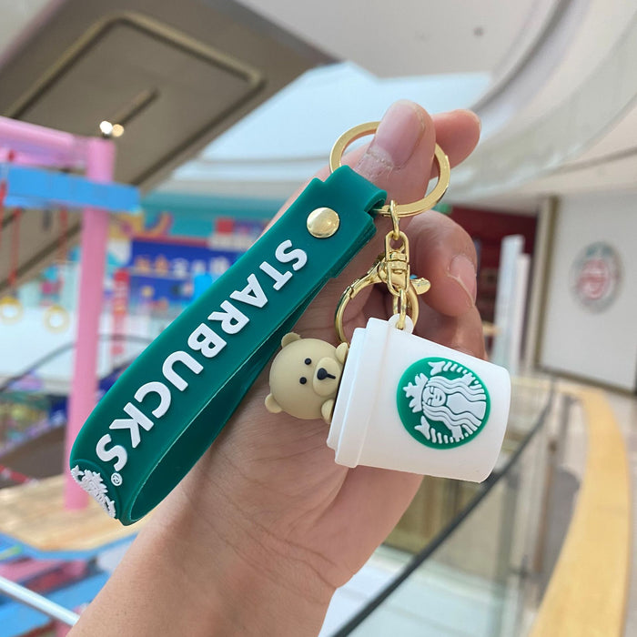 Wholesale Cartoon Starbucks Milk Tea Silicone Keychains JDC-KC-PengYu001