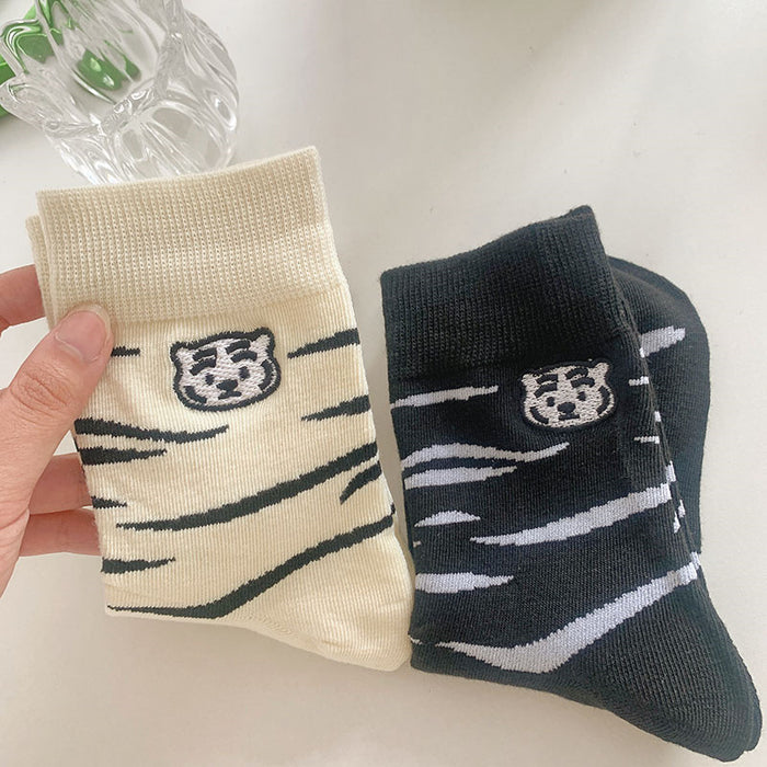 Wholesale Cartoon Tiger Head Polyester Cotton Socks Personality Versatile JDC-SK-GuangJ001