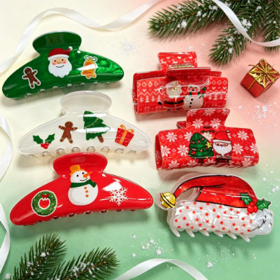 Wholesale Christmas PVC Hair Claw Clips Santa Gingerbread Snowman Holiday Hair Accessory Gift