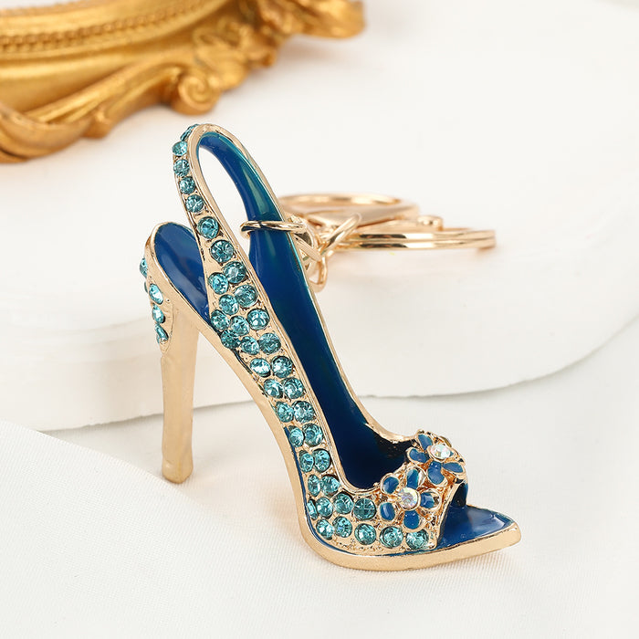 Wholesale Zinc Alloy High Heel Shoe Rhinestone Keychain Fashion Bag Charm Car Key Accessory MOQ≥2