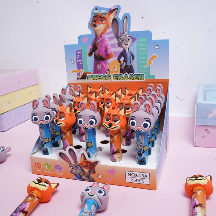 Wholesale Press-type eraser with a cartoon design and built-in crumb collector