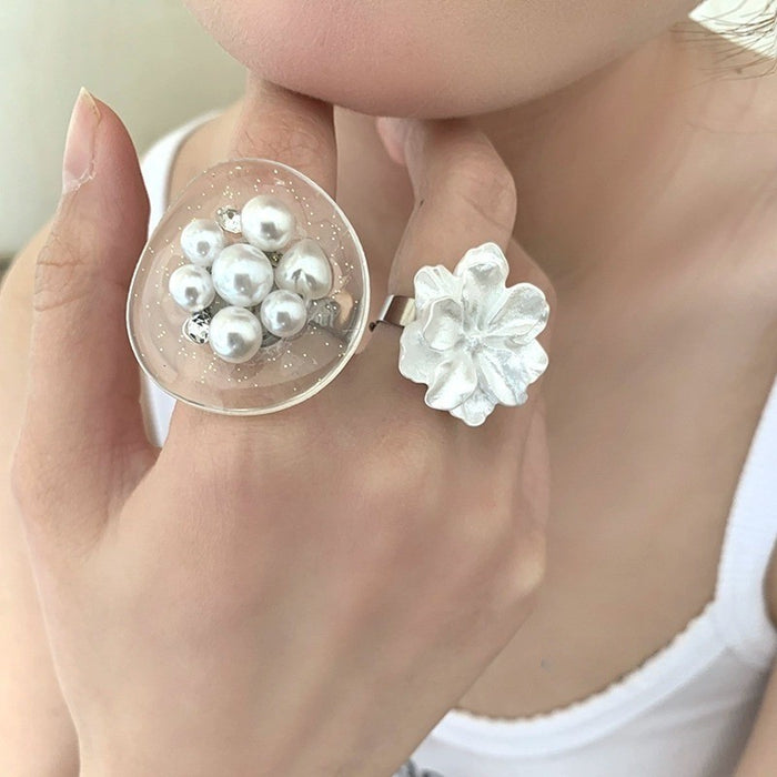 Wholesale Pearl White Three-Dimensional Flower Open Ring