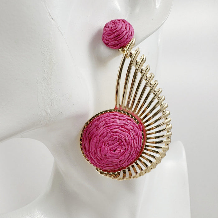 Wholesale Vacation Style Handmade Raffia Flower Earrings Red Jewelry Accessory MOQ≥5