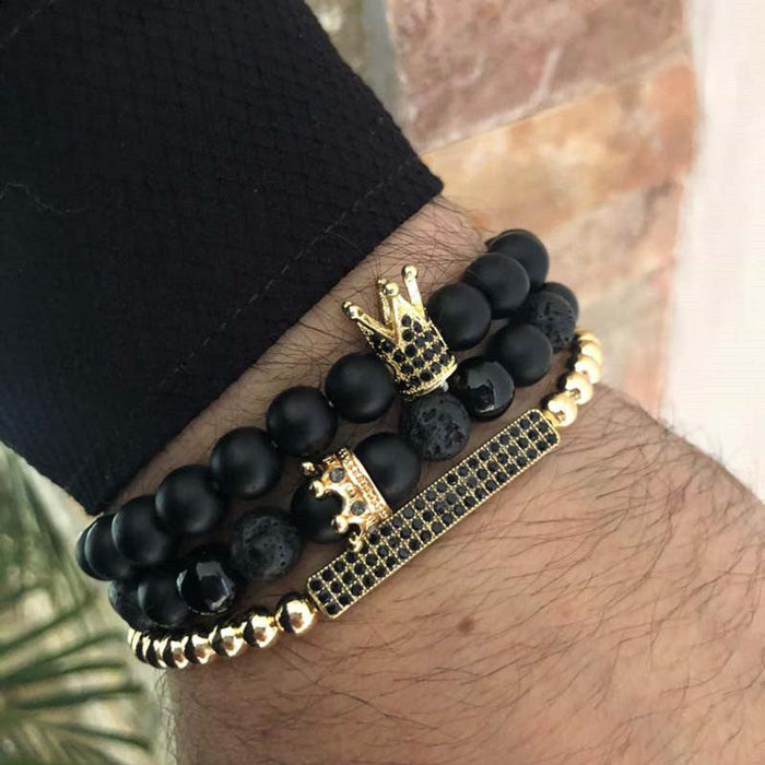 Wholesale Bracelet Black Frosted Bead Bracelet Set JDC-BT-ZhuJ006