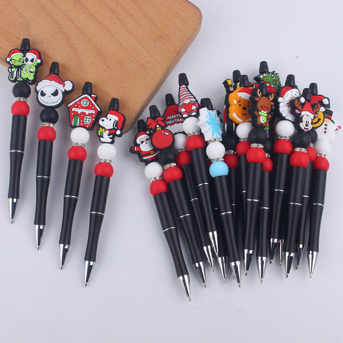 Wholesale Cartoon Christmas Santa Claus Silicone Plastic Bead Pen JDC-PN-GuangTian011