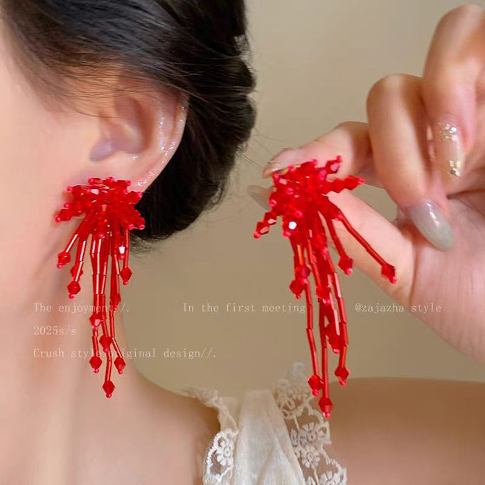 Wholesale Beaded flower tassel earrings with temperament earrings