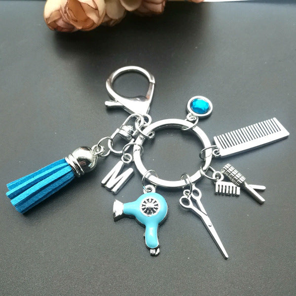 Wholesale Tassel Black Diamond Mini Hairdressing Scissors Hair Dryer Comb Keychain JDC-KC-HaoH013