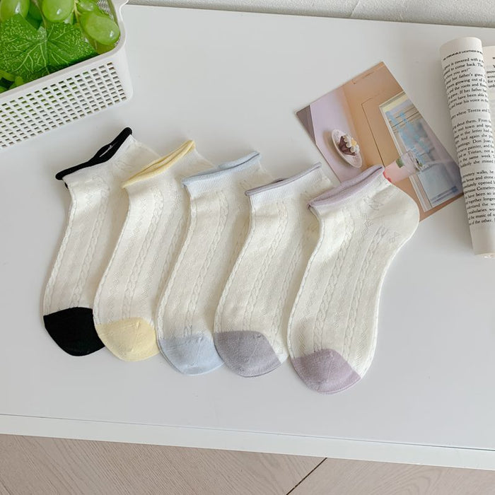 Wholesale Curled edge mesh socks short tube boneless women's socks thin
