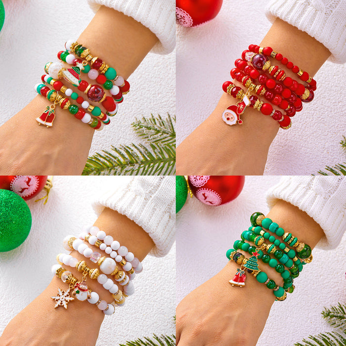 Wholesale Holiday Gift Cute Christmas Tree Snowman Bell Alloy Pendant Christmas Crystal Bracelet Set