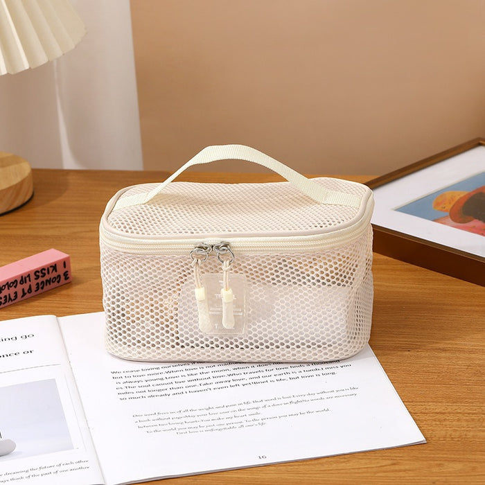 Wholesale Modern Multifunctional Mesh Cosmetic Bag 3 Piece Set Large Capacity Portable Foldable Travel Toiletry Organizer Handbag Pink