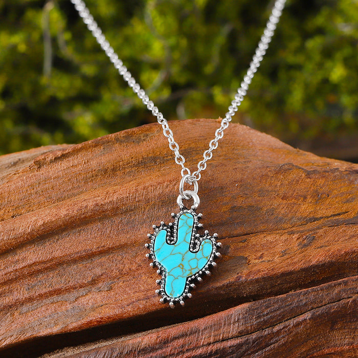 Wholesale Cactus Star Bull Head Heart Turquoise Earrings Necklace Set Simple Color Alloy Jewelry