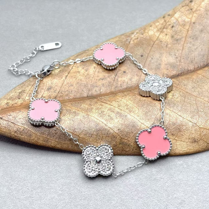 Wholesale Bracelet Lucky Flower Bracelet Steel Diamond Set Stainless Steel Five Flower Bracelet