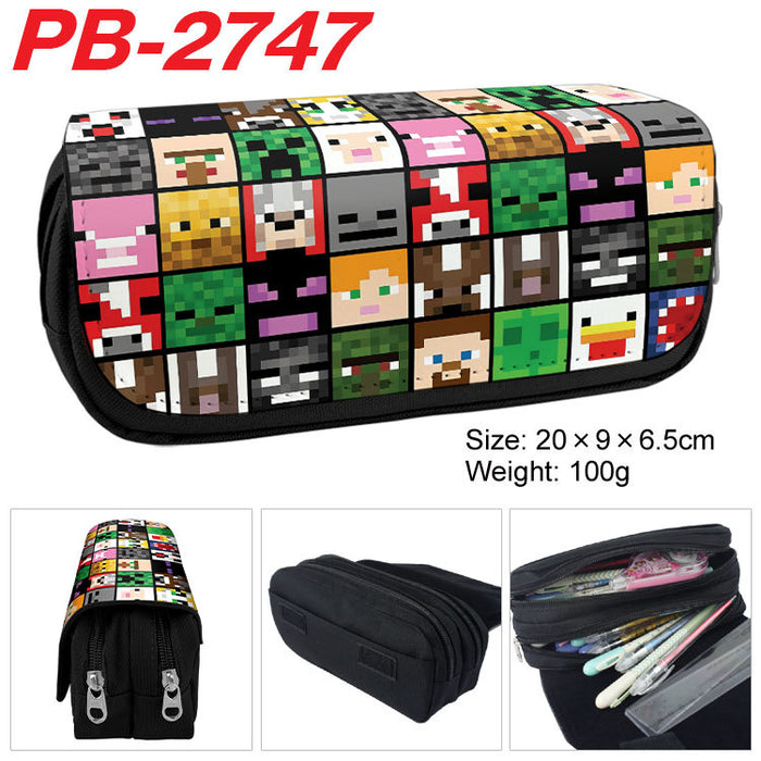 Wholesale Cartoon Game Themed Canvas Pencil Case Double Layer Zipper Large Capacity Student Stationery