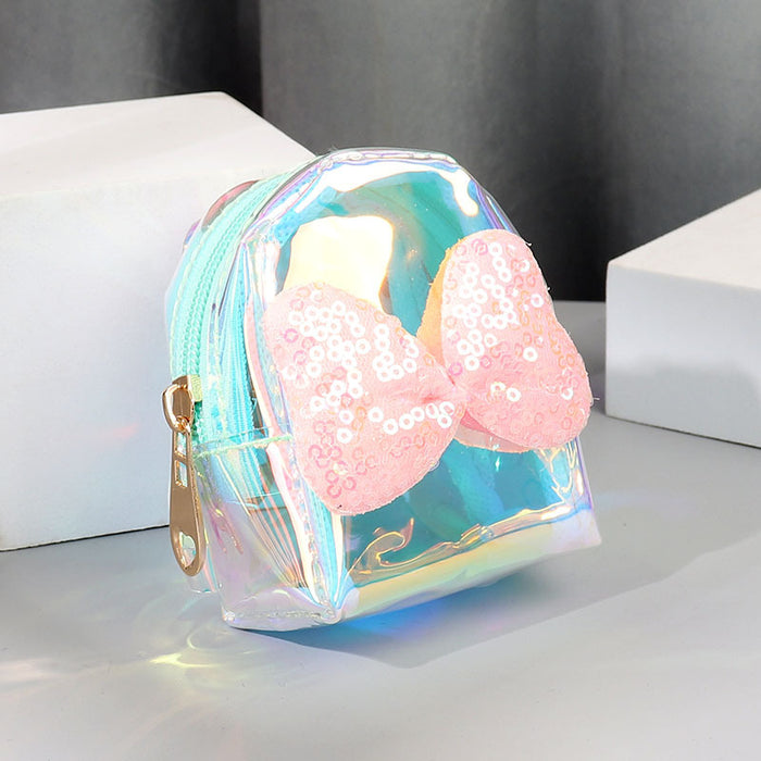 Wholesale Trendy Laser Bow PVC Transparent Pouch Creative Coin Purse Earphone Bag Keychain Everyday Fashion Accessory
