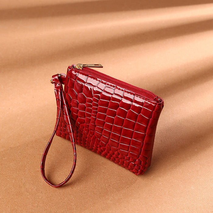 Wholesale Women's Mini Crocodile Pattern Zipper Card Coin Wallet Bag Pu Solid Color Handheld Bag