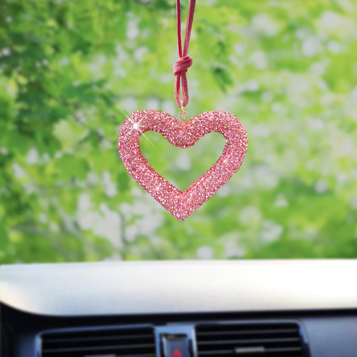 Wholesale Diamond-encrusted car love rearview mirror pendant full diamond heart-shaped car interior diamond-encrusted car pendant