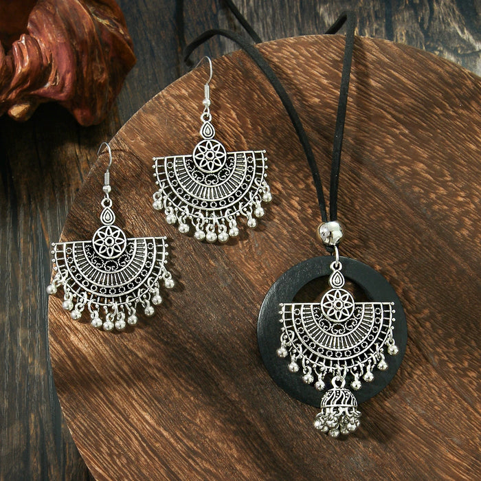 Wholesale Ethnic Geometric Antique Silver Alloy Earring Necklace Set - 4 Styles MOQ≥2