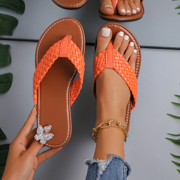 Wholesale 2024 Summer PU Round Toe Flat Buckle Flip-flops JDC-SP-HXZ004