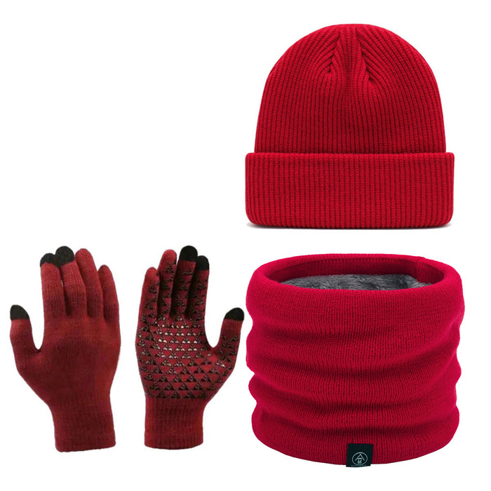 Wholesale Three-Piece Set  Knit Hat Touchscreen Gloves Neck Warmer  Thickened