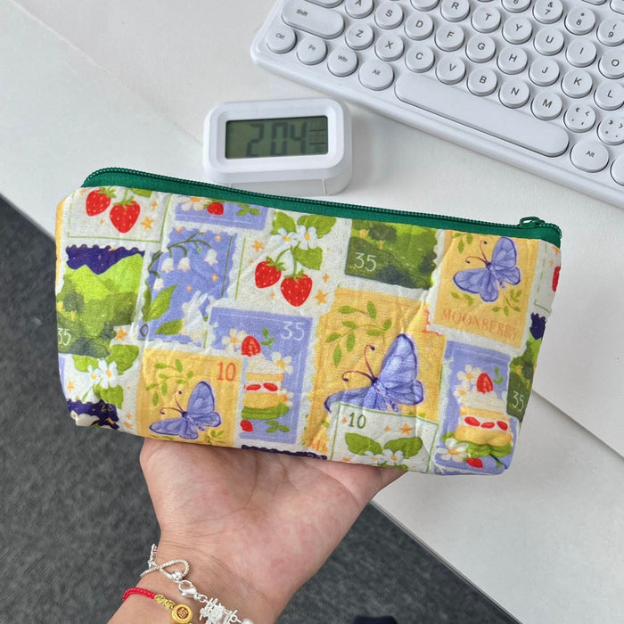 Wholesale Canvas Cream Floral Pencil Case Large Capacity Makeup Bag