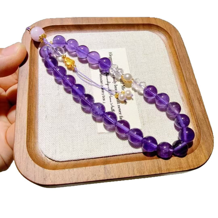 Wholesale Natural amethyst mobile phone chain pendant original decoration