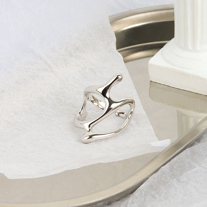 Wholesale Geometric Hollow Punk Ring For Women Adjustable Copper Band White Gold Finish Jewelry Accessory