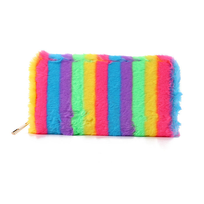 Wholesale Colorful Striped Plush Cute Wallet JDC-WT-HuHong003