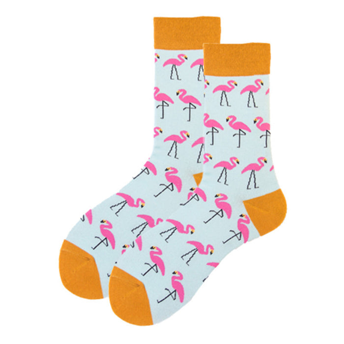 Wholesale Colorful Men's Socks Cartoon Flamingo Mid-tube Cotton Socks JDC-SK-CG017