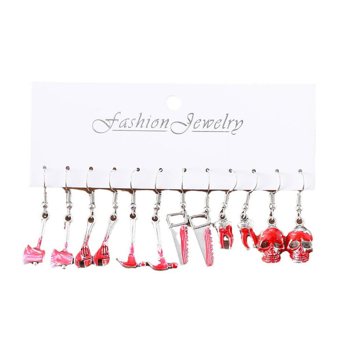 Wholesale Festival Hot Sale Simulation Blood Tool Skull Pendant Earrings Funny  Earrings suit