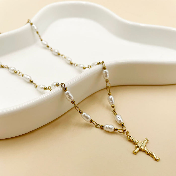 Wholesale Cross Pendant Pearl Necklace JDC-NE-Jinyue003