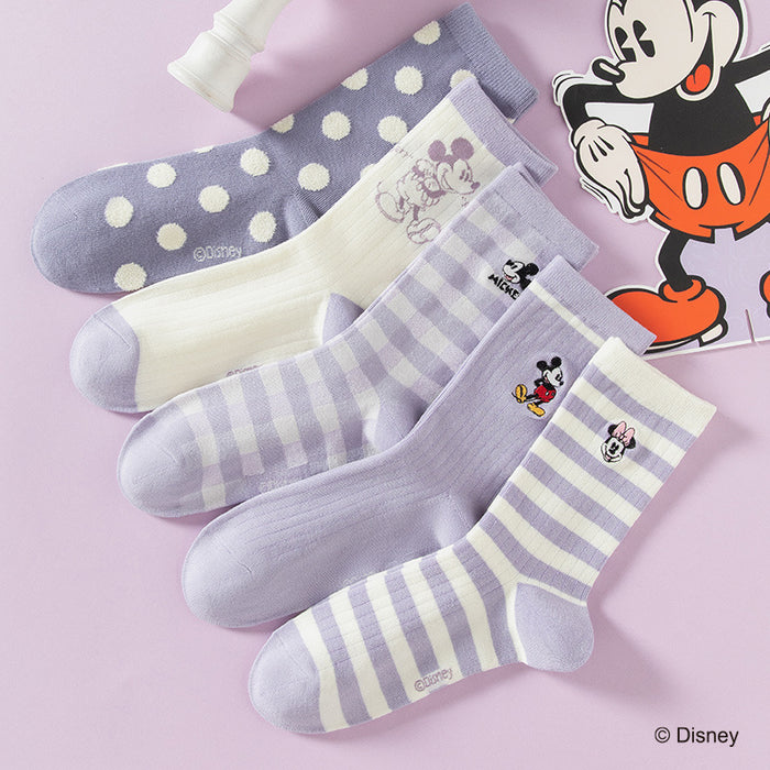 Wholesale Autumn and Winter Socks 5-Pair Academy Style Embroidered Mid Socks Cotton Socks