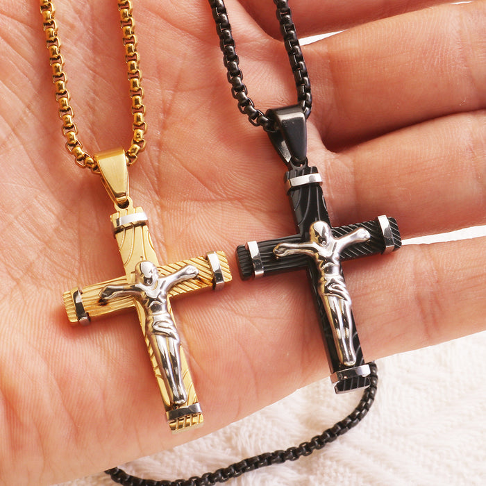 Wholesale New Titanium Steel Retro Cross Pendant Necklace Sweater Chain