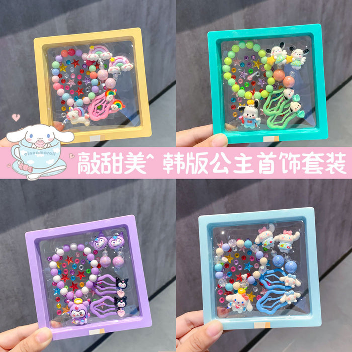 Wholesale Children's Bracelet Gift Box Set Cartoon Earrings Cute Hairpin Princess Face Sticker