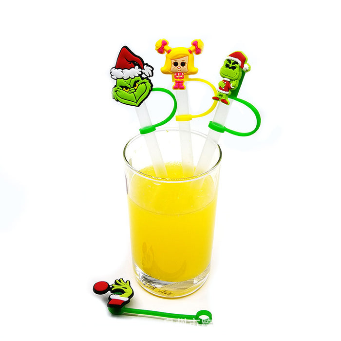 Wholesale 10PCS Christmas Cartoon Series Silicone Straw Set JDC-SCR-KuaJ002