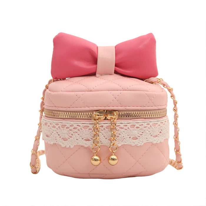 Wholesale Children's bag bow bucket bag cute contrasting color girl chain crossbody bag