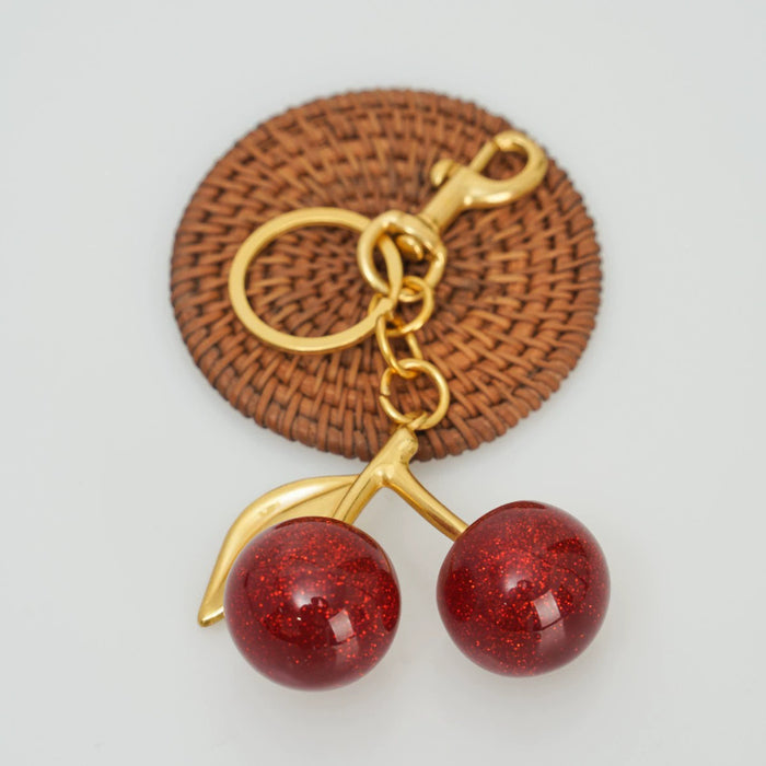Wholesale Red Cherry Bag Charm Keychain Plastic Resin Electroplating Car Key Accessory