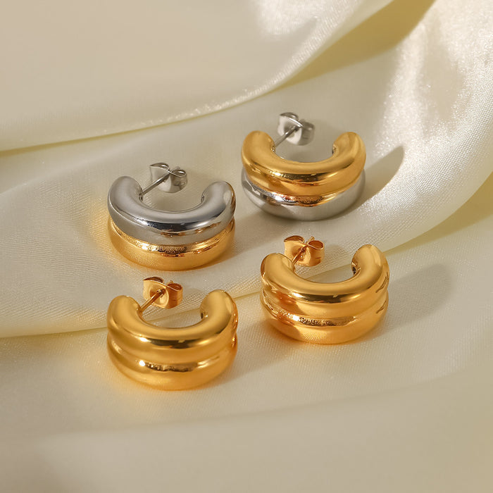 Wholesale Electroplated Stainless Steel Light Luxury Gold Double-Layer Earrings