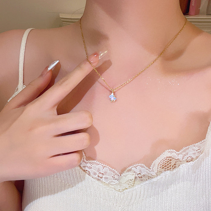 Wholesale Blue butterfly pendant necklace temperament zircon small star titanium steel necklace simple collarbone chain