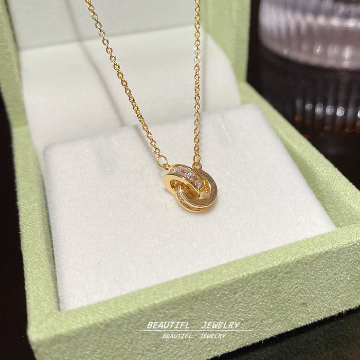 Wholesale Double-ring zircon choker necklace pendant