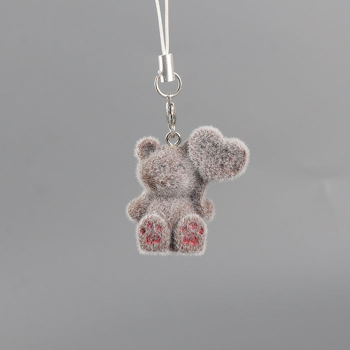 Wholesale Cartoon Flocked Heart-Bear Keychain