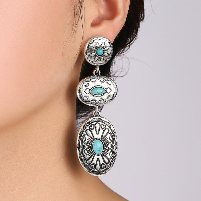 Wholesale New retro western style turquoise oval earrings with exaggerated personality and earrings